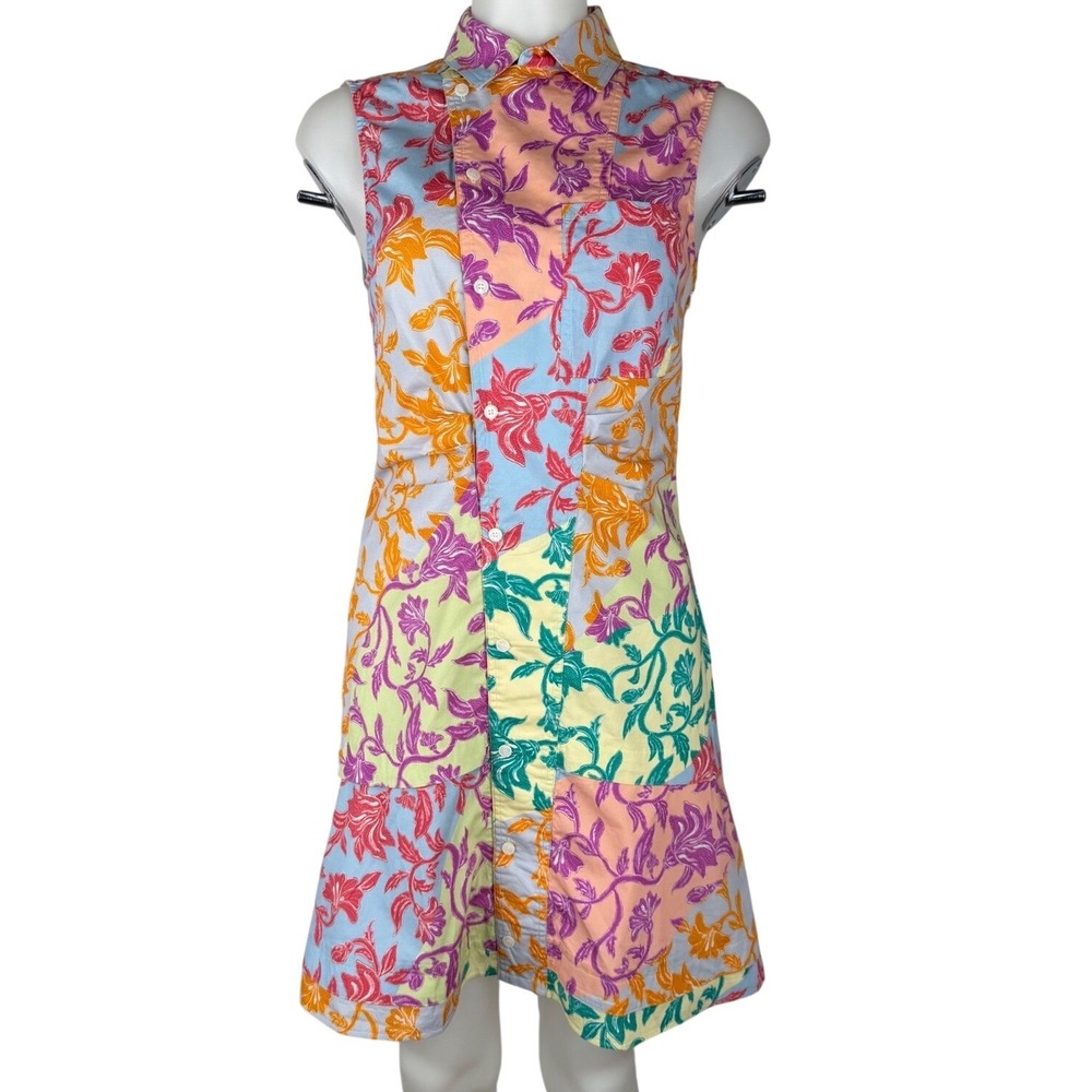 Derek Lam 10 Crosby Patchwork Floral Shirtdress Sleeveless Cotton Mini Dress 6